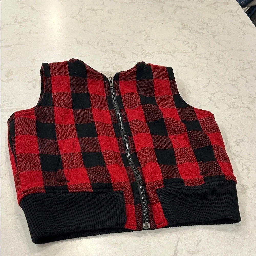 Madewell Wool Buffalo Check Sherpa Fleece Lined Vest Full Zip Knit Collar XL